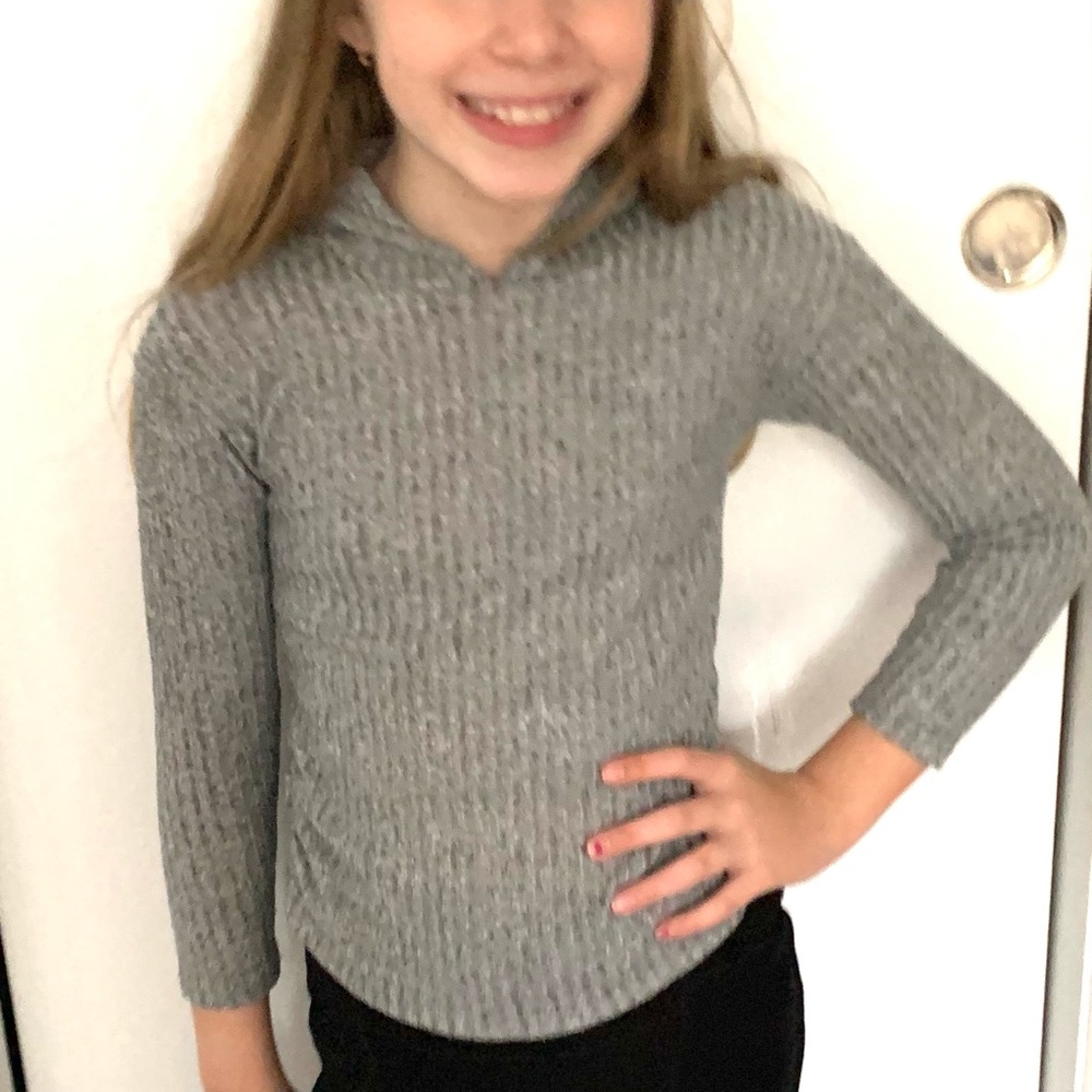 Persaya Girl Gray Ribbed Hoodie Sweater Girls Sz S